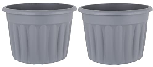 (Set of 2) - 60cm Round Upcycled Grey Plastic Planter Flower Herb Pot 69L Capacity Approx. Extra Large Floor Plant Pot Ideal for Indoor/outdoor Use Weather Resistant Garden Plant Pot - Made in UK