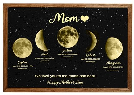 Pekdi Personalisierte Muttertag Mondphase Geschenk für Mama, Familie Mondphase Poster, Mondphase Bilderrahmen Holz Plaque, Real Moon Phase Print Wall Art, Das ist, was der Mond sah aus wie Wall Decor