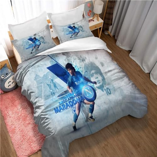 Ste-X Bettwäsche-Set Mit Bettbezug Und Goldenen Maradona-Stiefeln, 3-teiliges Bettbezug-Set Aus Weicher Mikrofaser Mit 2 Kissenbezügen Für Jugendliche Und Erwachsene (135x200cm,Maradona 05)