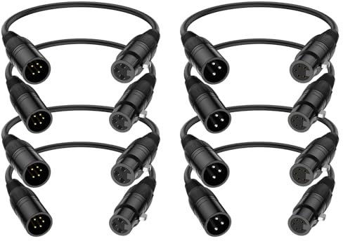 J&D XLR Kabel, XLR Stecker 3-Polig auf 5-Polig & männlich zu weiblich Audio Adapter, 8er-Pack 5-Poliges auf 3-Poliges DMX Beleuchtungskabel, 30 cm