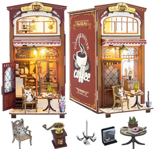TOPBSFARNY Kit de bricolage pour coin de livre, mini modèle architectural 3D en bois avec meubles et lumières LED, kits de maison de poupée miniature pour adultes