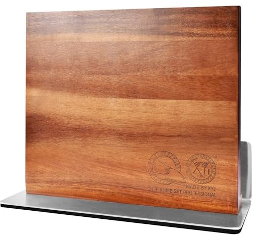 XYJ Magnetic Knife Block, Acacia Wood, Double-Sided Knife Holder with Strong Magnets, Multifunctional Cutlery Stand, Knife Organiser, Storage Rack for Kitchen