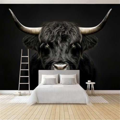 Fototapete Vlies Tapete Tierisches Schwarzes Yak 350x256 cm 3D Effekt Wandbild Vlies Wandtapete Moderne Wohnzimmer Mural Schlafzimmer Kinderzimmer TV Hintergrund Wand Motivtapeten