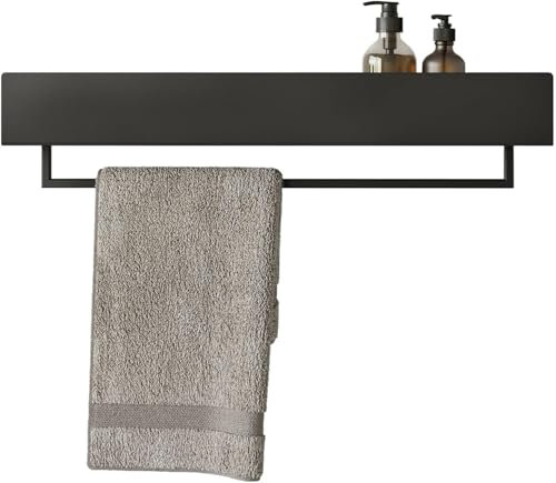 DABSTORY Handtuchhalter mit Ablage 100cm Gästehandtuchhalter Edelstahl Handtuchstange Wandmontage für Badezimmer und Küche Zubehör Aufbewahrung Bad VASCA (Schwarz, 100 cm)