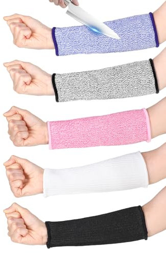 Telooco 5 Paires Manches Résistantes aux Coupures Protection des Bras Longueur 21 cm Gants de Travail Protections Avant-Bras Protège-Bras Niveau 5 pour Peau Fine et Protège-Bras Unisexe