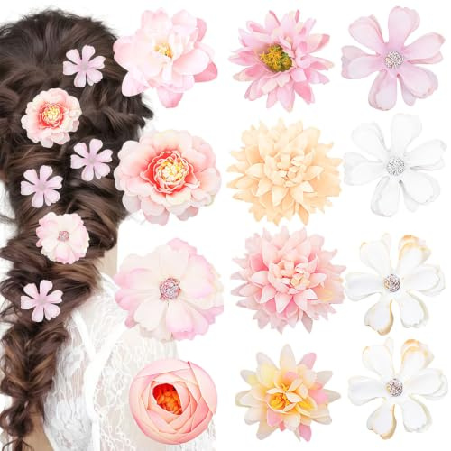 12PCS Rose Hair Clip, Boho Bride Hairpin, Hawaiian Beach Flower Pins for Wedding Party, Bridal Hair Accessories for Women Girls