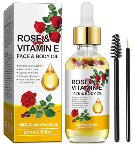 Rose Vitamin E Oil,Rose Vitamin E Hydrating Oil for Skin Anti-Aging Hydration Nurtures,Enhances Skin Elasticity and Radiance, Lightens Skin Spots, Reduces Fine Lines, Scars & Stretch Marks