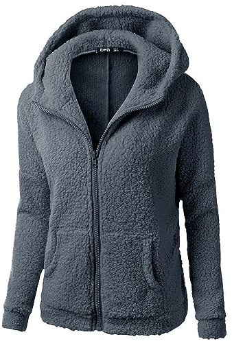 Womens Fleece Jackets Casual Long Sleeve Full Zip Lightweight Hoodies Plus Size Fall Winter Plush Warm Outwear Ladies Zipper Up Hooded Sweatshirts with Pockets
