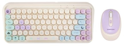 TANOOKI – Set de Teclado y Ratón Inalámbrico, Bluetooth y Conexión 2.4GHz, 85 Teclas (QWERTY), Ratón con 3 Niveles de Sensibilidad, Estilo Cute y Minimalista