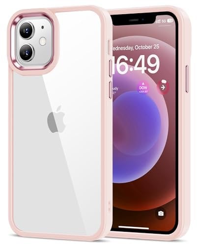 HOOMIL Case for iPhone 12 and iPhone 12 Pro, Non-Yellowing, Drop Protection, Anti-Scratch Transparent Hard Back Phone Cover - Light Pink