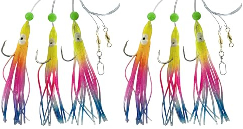 Set 2 Dorschvorfächer von Dega by Jenzi Gummi Octopus 3 Arme Leuchtend/UV Glitter Tintenfisch Norwegen fertig montiert Länge 140cm, Schnurstärke 0,70mm, Hakengröße 6/0