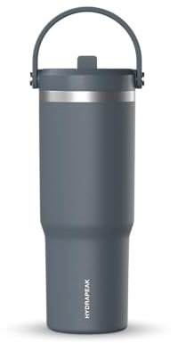 Hydrapeak Nomad Trinkbecher mit Griff und Trinkhalm-Deckel, auslaufsicher, doppelt isoliert, 950 ml, Edelstahl, Dunkelgrau (Nightfall)