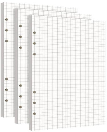 3 Packungen A5 Nachfüllpapier 6 Löcher Papier Kariert 14.5x 21cm Nachfüllbar Notizpapier 180 Blatt Ordnerfüllpapier für A5-Ringbuch für Notizbuch Tagbuch Skizze Malerei