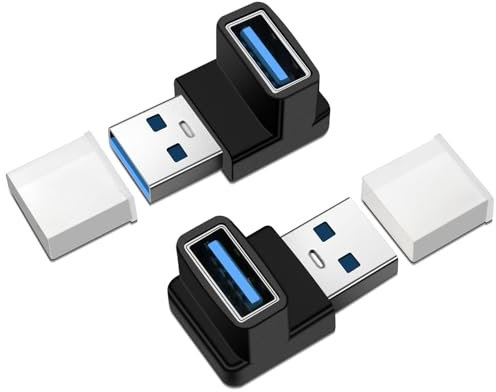 Pixelure 10Gbps Adaptador USB 90 Grados Conector USB3.1 Adaptador Macho a Hembra 5V@3A para PC Laptop Phone Tablet, OTG Dato Transferencia, 2PCS