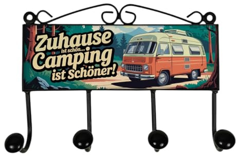 speecheese Retro Wohnwagen Kleiderhaken Leiste mit 4 Haken - Camping ist schön Perfekt für Campingfreunde - Lustiger Spruch und originelle Wandgarderobe