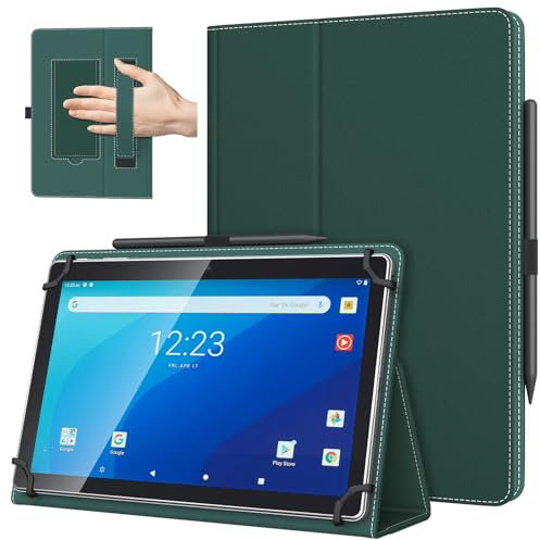 TiMOVO Universal Case for 10.1 Inch Android Tablet with Pen Loop, Lightweight Folding Stand Cover with Hand Strap for All 9.6-11 Touchscreen Tablet, Midnight Green