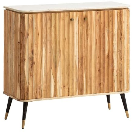 KADIMA DESIGN Hausbar Akazie Massivholz 95x90x41 cm Weinbar Echter Marmor | Kleine Bar Modern | Barschrank mit Türen und Weinregal | Spirituosenschrank mit Aufbewahrung für Flaschen