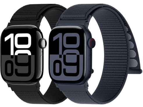 Yoohoo 2 Piezas Nylon Correa Loop Deportiva Compatible Con Correa Apple Watch 40mm 44mm 38mm 41mm 42mm 45mm 46mm 49mm Mujer Hombre,Soft Original Sport para iWatch Series 10 9 8 7 6 5 4 3 2 1 SE Ultra