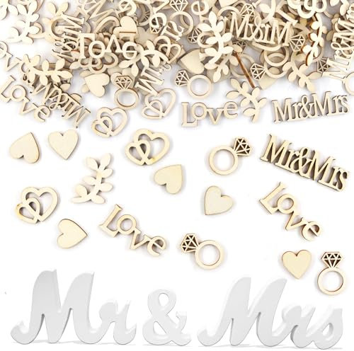 Mr & Mrs Deko Hochzeit mit 100 Stück Konfetti Holz Hochzeitsdeko,Holz Mr und Mrs Hochzeitsdeko,Streudeko Hochzeit Tischdeko hochzeit,Heiraten Dekoration Standesamt Deko,Heiraten Deko für Brautpaar