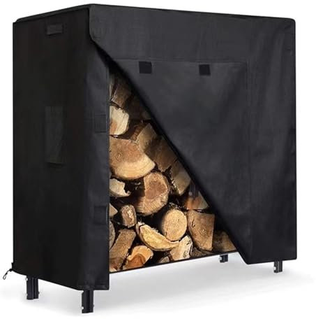 diwedaso Brennholz mit schwarzer Abdeckung für Holzscheite im Freien aus Oxford Stoff, 210D, für Lagerregale im Freien, A, 8 Fuß: 250 x 65 x 110 cm