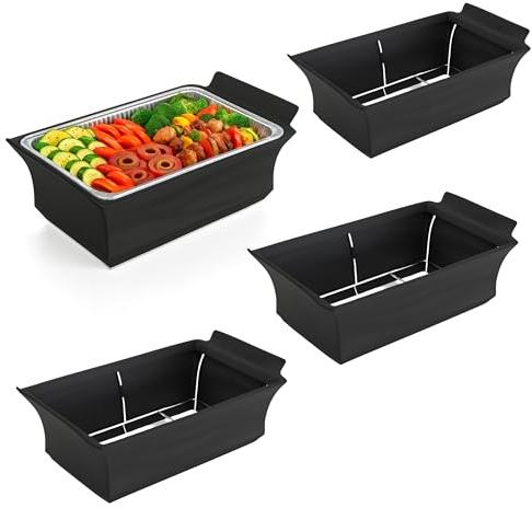 Chafer Wind Guard 4 Pack by Merchlio - Handle Covered Chafing Dish Cover | Black Wind Guard for Chafing Dishes, Fits Full Chafing Dish Wire Racks, Thick 300 GSM Fabric with Covered Handles, 4 Pack