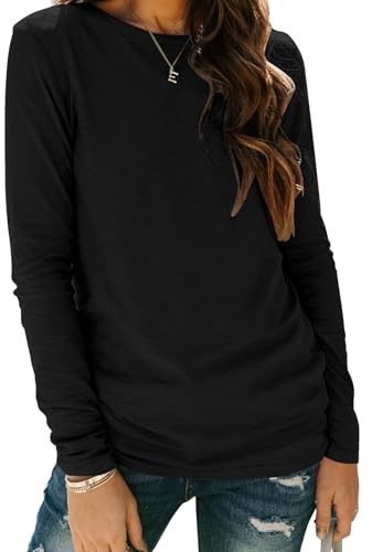 Zeagoo Ladies Long Sleeve Tops Plain Round Neck Women T Shirts Casual Basic Tunic Top Autumn Black L