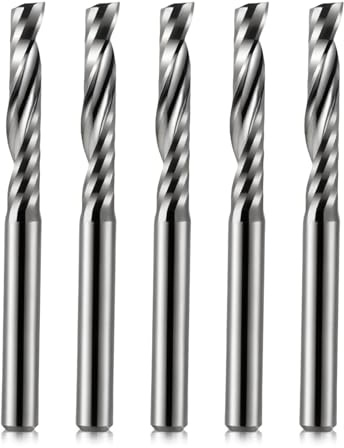 O Flute Upcut Spiral Rouer Bit 4mm Shank 4mm Cutting Dia. 22mm CL. 45mm OVL. Carbide Single Flute CNC Router Bit, Ideal for Wood, Plastic, Acrylic,MDF and PVC(4x22x45mm, 5PCS）