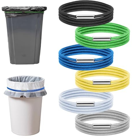Tyqour 6 Pcs Trash Can Rubber Bands, Adjustable Garbage Can Rubber Bands, Elastic Bin Bag Holder for Homewares Kitchen Tables Picnic Party Home Office School Indoor and Outdoor (Colorful)