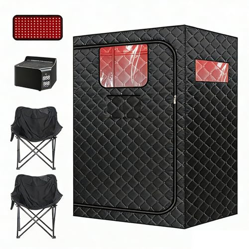 TaTalife Verbesserte tragbare Infrarot-Saunabox für 2 Personen, volle Größe, 1-2, persönliches Heim-Sauna-Zelt, 2 Klappstühle