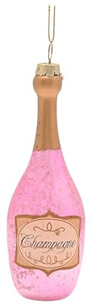 Widdop Glass Hanging Ornament – Pink Champagne Bottle Christmas Tree Decoration – Elegant Festive Bauble from the Whimsical Wonderland Range