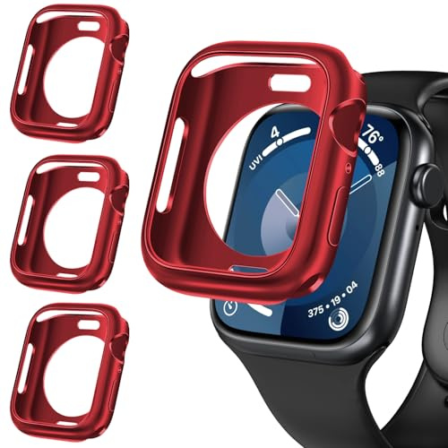 ivoler 3 Piezas Funda para Apple Watch 45mm / 44mm SE (2025/2022 / 2020) Series 9 8 7 6 5 4 (Sin Protector de Pantalla), Carcasa Protectora Antigolpes Suave TPU Anti-arañazos Estuche Case, Rojo