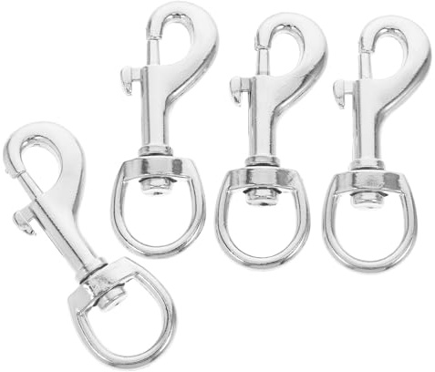 Housoutil 4 Stück Drehbare Karabinerhaken mit Druckknopf Edelstahl Fahnenmast Clips 65mm 360° Drehgelenk Robust Wetterfest für Fahnen Hundeleinen Schlüssel und Bootsseile