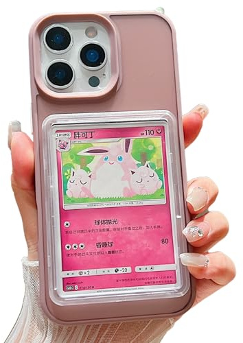 SUPRPETRIX Karten-/Foto-Display Handyhülle für iPhone, TCG/Bild-Display, Toploader & Sleeves | Kompatible Pokemon Karten, Sport, One Piece, Magic (Rosa, iPhone 14 Pro)