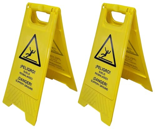 FERRETELIX® 2 UND Señal precaucion suelo resbaladizo mojado 2 caras 61 cm x 30 cm | Alta Visibilidad y Seguridad | Ideal para Restaurantes, Hoteles y Oficinas (2)