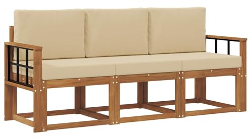 vidaXL Outdoor-Sofagarnitur mit Kissen 3 pcs Natur und Beige, Garten, modernes Design, langlebiges Sectional-Sofa, Gartenmöbel-Set für Terrasse, Loungemöbel für draußen, Bequeme Sitzgelegenheiten
