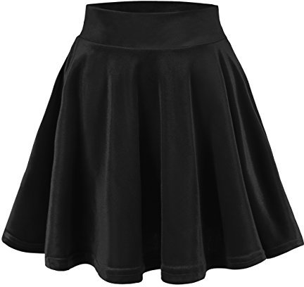 Damen Mädchen Basic Mini Skater Rock Samt Stretch Rock (XL, schwarz)
