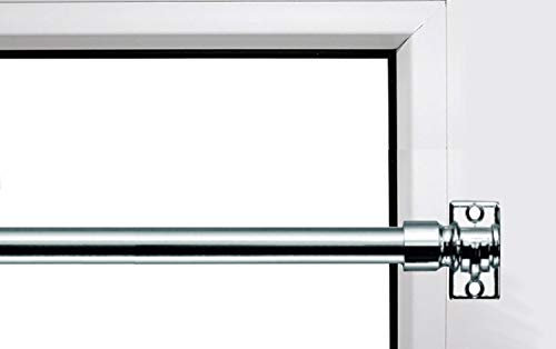 Nodeko Gardinenstange 12 mm Cafehausstange Scheibengardinenstange ausziehbar 55-85 cm Universal zum kleben oder anschrauben (Chrom Glanz)