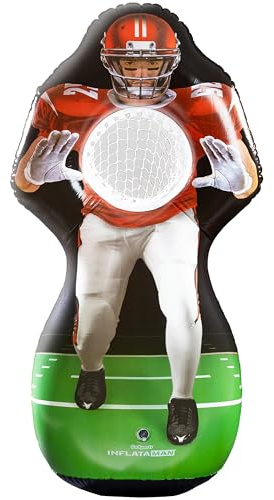 GoSports Inflataman Football Challenge - Includes 4 Rubber Footballs, Ball Pump, and Scoreboard - Inflatable Receiver Touchdown Toss Game