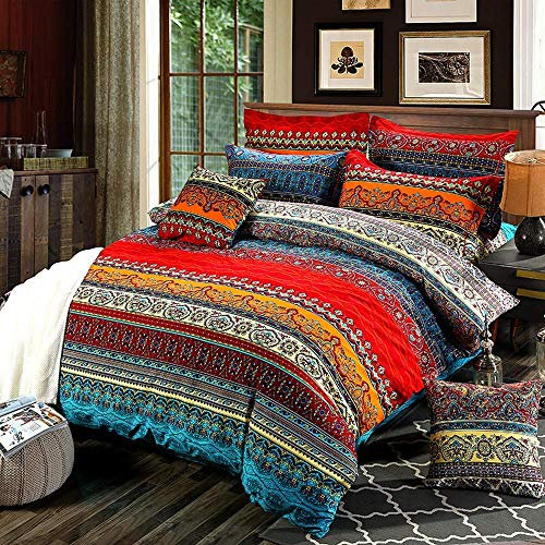 Loussiesd Buntem Blumen Boho-Stil Bettwäsche Set 3 teiligs Indischen Exotischen Ethnischen Mandala Betten Set mit 2 Kissenbezug Super Microfaser Bettbezug Bohemian, Pärchen 220x240 cm + 80x80 cm