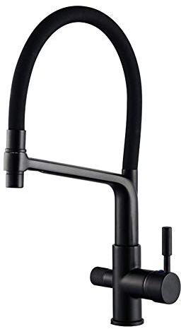 3 Vías Grifo Cocina Osmosis Grifería Filtro Agua Grifos de Fregadero Giratorio con caño, Pulverizador de doble función para purificador de filtro de agua y fregadero de cocina (Color : Negro)