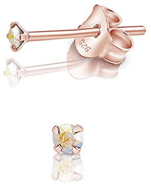 Orecchini Punto Luce Oro Rosa con Brillantino Aurora Boreale 2 mm - Donna Brillantini Borealis - A Lobo