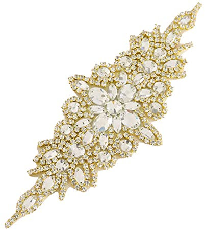 ShinyBeauty Hochzeit Schärpe Strass Applique Trim Strass Applique für Hochzeitskleid (Gold-004)