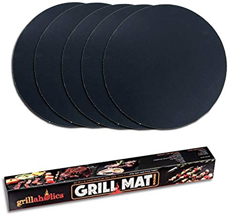 Große Grillmatte, antihaftbeschichtet, wiederverwendbare Grillmatten mit zwei Ölbürsten, leicht zu reinigen, Grillzubehör für Gas, Holzkohle, Elektrogrill, 40 cm (rund)