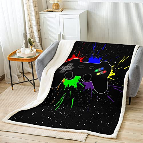 Loussiesd Gamer Video Game Gamepad Fleece Blanket for Bed Sofa Couch Modern Game Controller Sherpa Stain Resistant Room Decor Gaming Tie Dye King 87*94