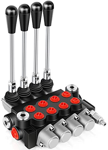 GYZJ Hydraulic Flow Control Valve 4 Spool 11 GPM SAE Ports Adjustable Relief Lever Handle Double Acting Parallel Center Tractor Loader W/ Joystick Small Tractors/Tanks Loaders Log Splitters 3600 PSI