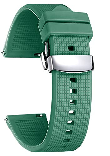 BINLUN Bracelet de Montre en Silicone à Dégagement Rapide 18mm 19mm 20mm 21mm 22mm 24mm Remplacement Bracelets pour Montres en Caoutchouc avec Boucle Déployante pour Homme et Femme (Vert, 19mm)
