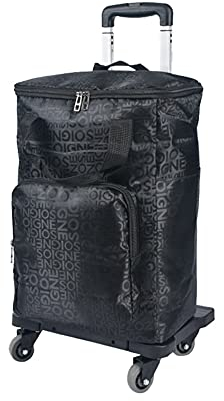 Faltbarer Einkaufswagen Einkaufstrolley 4 Räder Einkaufsroller Warenkorb Leicht Tragbar Wasserdicht Trolley-Tasche Teleskopgriff Sackkarre Mit Bungee-Seil Zum Reisen 60Kg Last (Schwarz, Grau)