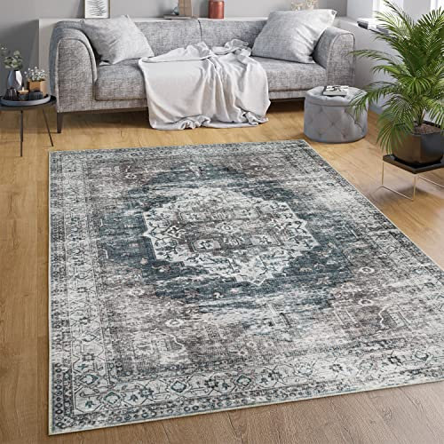 Paco Home Waschbarer Teppich Wohnzimmer Schlafzimmer Vintage Muster Flachgewebe Modern Orientalisch Ornament Pastell, Grösse:60x100 cm, Farbe:Grau