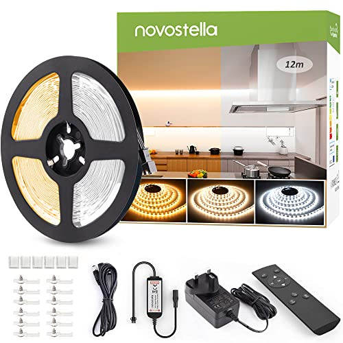 12M LED White Strip Lights Tunable Warm White to Cool Daylight 3000K-6500K | NOVOSTELLA Dimmable 40ft 1344 LEDs with RF Remote Flexible LED Tape for Living Room Cabinet Bedroom Kitchen Ceiling, 24V