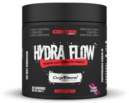 Conteh Sports Hydra Flow Premium Daily Electrolyte & Rapid Hydration Powder with CocoMineral®, Vitamins & Minerals for Post-Workout & Daily Use, 60 Servings (300g, Berry)